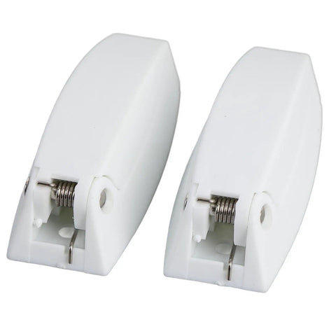 Heavy Duty Rv Baggage Door Catch Latch With Spring Loaded Clamping For Secure Trailer Storage Holder and Cabinet Drawer Security During Road Trips And Daily Travel Adventures, white nylon latch with spring mechanism.