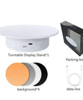 cexuw 360 Degree Electric Turntable For Small Product Display, showing white 7.87 inch turntable and four background colors.