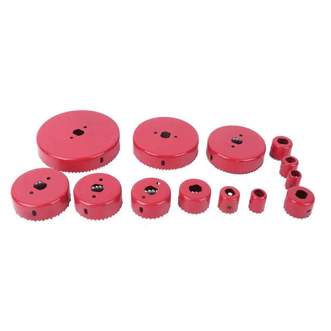 Ultimate 16-Piece Hole Saw Kit Made From Heavy Red Steel For Cutting Wood PVC Pipe And Plastic Boards Perfect For Pro Work Or Serious DIY Home Projects To Make Any Cut Look Totally Rad And Professional, assorted sizes