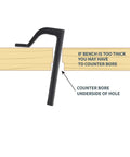 Diagram showing 8 Inch Bench Holdfast Clamps for Three-Quarter Inch Bench Dog Holes and MFT Tables with counterbore instructions.