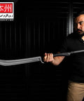 Person holding Naginata Japanese Polearm Sword With Sheath Satin Finished 18 Inch 7Cr13 Stainless Steel Blade