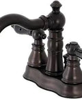 Duchess 4 Inch Centerset Bathroom Faucet With Pop Up Drain In Oil Rubbed Bronze, Solid Brass Deck Mount, 3 Hole Setup, 1.2 GPM Flow