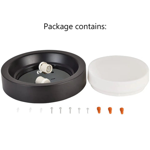 Matte Black Flush Mount Ceiling Light With White Frosted Glass Shade Two Light Round Metal Fixture 13 Inch components