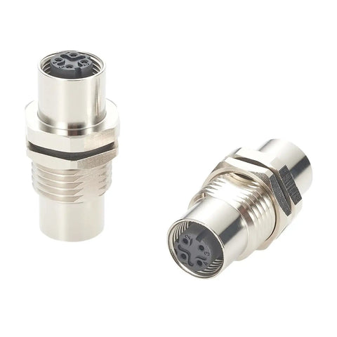 D Code M12 4 Pin Bulkhead Connector Beefy Shielded IP67 Female To Female Panel Mount Pack Of Two for Profinet EtherCAT Modbus TCP