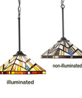 Tiffany Style Pendant Light 12 Inch Wide Amber Cream Stained Glass Shade With Adjustable Chain Hanging Lamp lit and unlit view