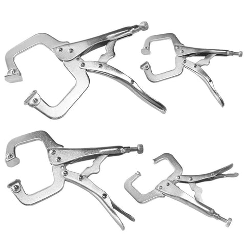 Beefy Heavy Duty 4 Piece Locking C Clamp Set With Swivel And Fixed Pads 6 Inch 9 Inch And 11 Inch Welding Clamps High Carbon Steel