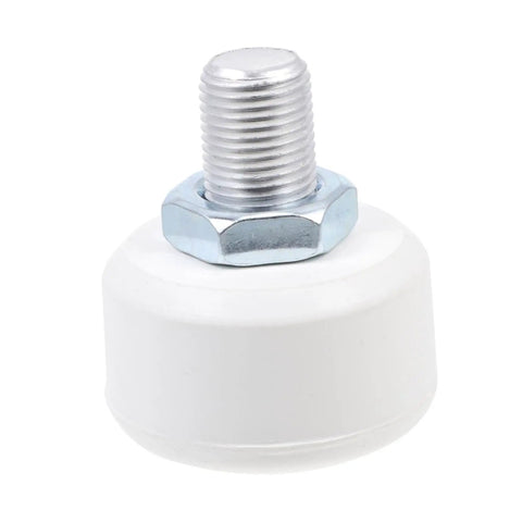 White toe stopper for inline and quad roller skates, rubber brake block with adjustable mount, durable wear resistant, anti slip toe guard replacement part.