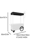 Kickass Heavy Duty Mobile Vendor Cart With Wide Shelter Canopy And Lockable Swivel Wheels Portable Black Food Display Stand dimensions with black canopy.