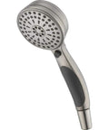 Active Touch 9 Setting Hand Shower in stainless finish with easy-grip design, shown at an angle displaying spray nozzles and handle.