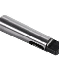 Morse taper drill sleeve adapter MT1–MT2; silver cylindrical metal body with black square drive end and side slot.