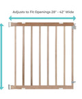 Adjustable Wooden Baby Gate For Stairs From 28 To 42 Inches Wide And 30 Inches Tall, Kid Friendly Safe Gate shown against white background