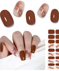 Semi Cured Gel Nail Strips In Brick Red Marble Fall Brown 20 Pack Nail Wraps For Easy DIY Manicures UV Light Required shown on hands