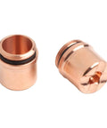 Two brass nozzles with an O-ring designed for Six Piece Plasma Torch Consumable Shield Cups And Brass Nozzles For SL60 SL100.