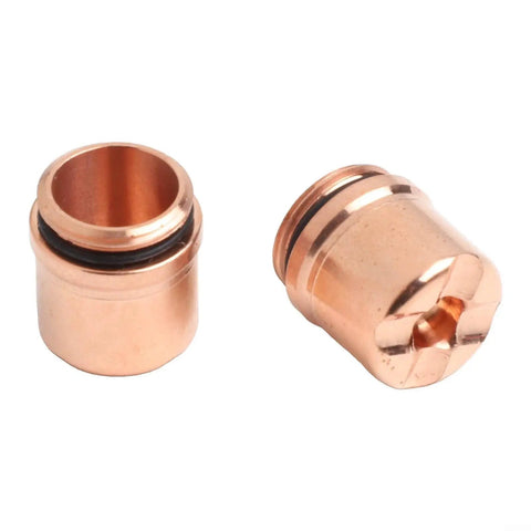 Two brass nozzles with an O-ring designed for Six Piece Plasma Torch Consumable Shield Cups And Brass Nozzles For SL60 SL100.