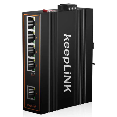 Industrial PoE Switch, 5 Port Unmanaged Ethernet, 125W Total Power, Din Rail Mounted, black, side view, IP40 Enclosure