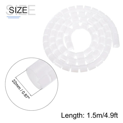 Spiral Cable Wrap Kit For Wire Management, Flexible White Sleeves In 1.5M Length And 22mm Diameter, PE Plastic