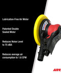 Central Vac Orbital Palm Sander 11,000 RPM With Anti-Vibration Lubrication-Free Air Motor, Double-Sealed Seal System, showing features