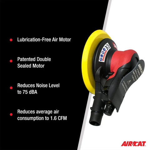 Central Vac Orbital Palm Sander 11,000 RPM With Anti-Vibration Lubrication-Free Air Motor, Double-Sealed Seal System, showing features