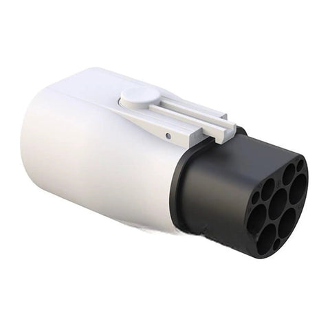 Heavy Duty Type Two To Type One Electric Charger Adapter SAE J1772 Converter with splash proof housing, close-up view.