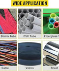 Image showing various materials including Heat Shrink Tube, PVC Tube, and Cable for Top Tier 250W Automatic Heat Shrink Tube Cutter.