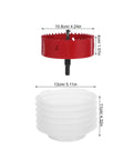 Bi Metal Hole Saw Kit With Drill Bit And Dust Collector Quick Release System 4 1 4 Inch shown with size dimensions