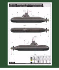 Diagram of 1/350 German Navy U212 Submarine Dunker Model Kit For RC Hobbyists with detailed views of hull and conning tower.