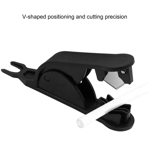 Ergonomic PVC Pipe Cutter For Home And Pro Grade Use Quick Push Cut Tool with white pipe demonstrating cutting precision