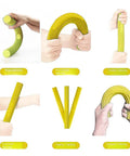 Wrist Strength Trainer Twist Bar For Real Grip Gains And Arm Power, yellow foam exercise bar shown in wrist and forearm grips