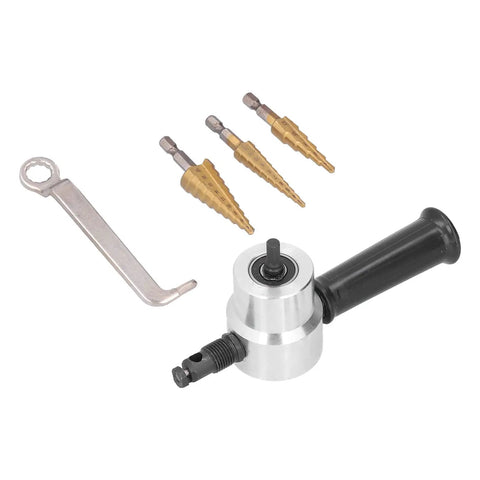 Double Head Nibbler Cutter With Cobalt Step Drill Bits, Aluminum Alloy Metal Cutting Attachment For Electric Drill components setup.