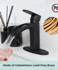 Black 6 Inch Corner Bathroom Sink Faucet With Waterfall Flow Single Hole Design Dope Look Metal Pop Up Drain Stopper Included