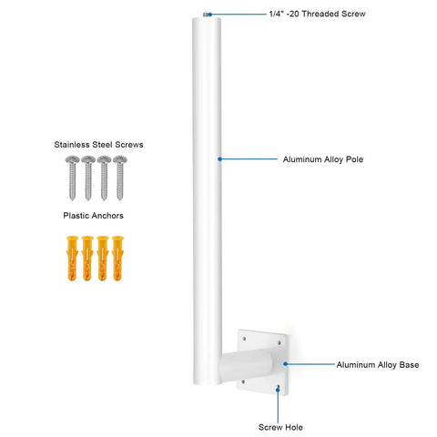 Outdoor Weather Station Mount for Tempest, Weatherproof Aluminum Alloy With 1/4-20 Threaded Screw Mount, shown with screws and anchors