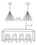 Diagram showing height and spacing for Sagamore Mini Pendant Ceiling Light In Earth Black With Brass Accents, 13x5 inches.