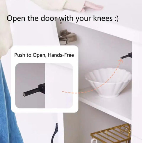 Hands-free kitchen cabinet with 4 Pack Magnetic Push Latch Kit for Hidden Cabinets and Drawers, Push To Open Doors, White Finish