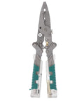 Aramox 10-In-1 Folding Wire Stripper Pliers Made Of Crv Steel For Awg 4 To 20 With Voltage Tester And Crimping Tool showing dual function design.