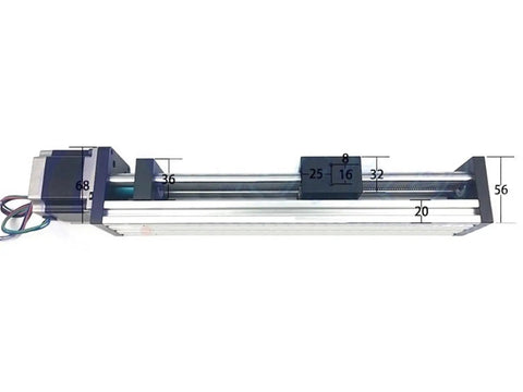 200mm Travel XY Z Linear Stage With Ball Screw And NEMA 17 Stepper Motor For Precision Motion Control Systems DIY CNC Robotics And Automation Projects Smooth Glide And High Accuracy Pro Grade, side view with dimensions