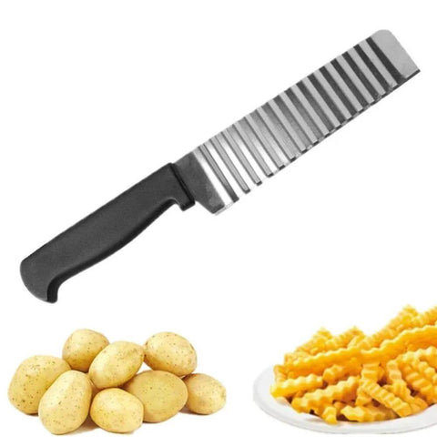 Fyigoto stainless steel crinkle potato slicer knife with black handle for wavy fries