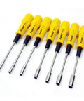 Extra-Thin Walled Metric Hex Nut Driver Set With Soft Grip Handles And Precision Blades, Includes M3 to M6, Yellow