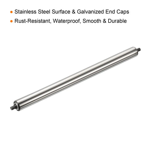 Conveyor Roller 1.5 Inch Diameter 24 Inch Length Two Pack Stainless Steel Gravity Transmission Replacement Part With Galvanized Ends Silver Finish
