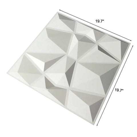 12 Pack 3D Diamond Wall Panels 19.7x19.7 Inches PVC showcasing geometric pattern on snow white finish