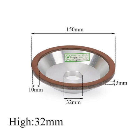 Diamond Grinding Wheel Resin Bond Circle Sharpener, 150mm, for Carbide and Tungsten Steel Milling Cutters, front view