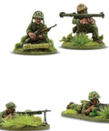 Painted figures from Pacific Theater US Marines Bolt Action 28mm Plastic Miniatures Set for WWII gaming and historical dioramas.