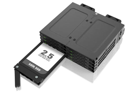 Slick Eight Pack 2.5 Inch SATA SAS Drive Mount For 5.25 Bay Tool Free Mobile Rack with detachable tray.