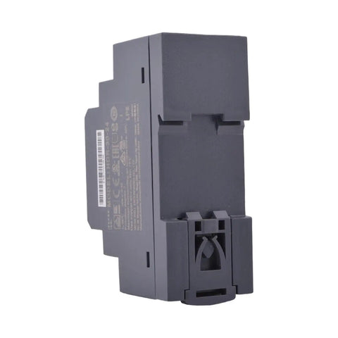 Compact Din Rail Mount Power Supply 24Vdc 1.5A 36W Ac To Dc Converter with black housing for tight spaces.