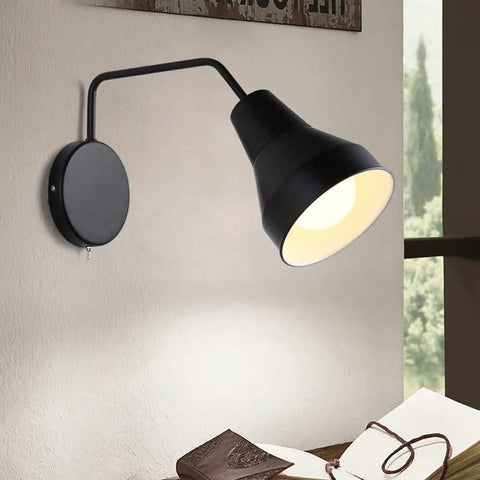 Modern Iron Shade Angle Adjustable Wall Sconces Comes with Switch Easy Wall Light for Study Bedroom Living Room Wall Lighting Fixture Modern Chandeliers (Black) mounted against a wall.