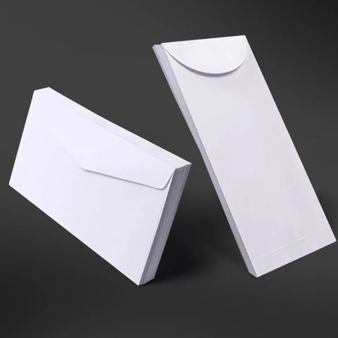 Twenty Pack White Blank Envelopes With Reusable Design for Mail Document Storage Office Supplies shown upright and stacked