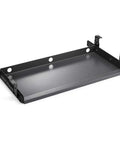 Heavy Duty Under Desk Keyboard Tray Rolling Butter Smooth Ball Bearing Slides And Comfy Wrist Rest Keeps Your Clean Setup Super Organized Gray Finish, side view of metal slide-out tray.