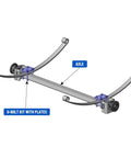 Diagram of square U bolt kit securing leaf springs on a 2x2 axle for trailers, labeled "U-Bolt Kit with Plates" and "Axle."