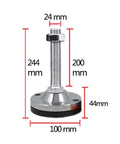 Heavy Duty Adjustable Furniture Leveling Feet With Non Slip Rubber Bottoms Rock Solid Screw Legs For Wobbly Tables Chairs Cabinets And Sofas Super Sturdy Carbon Steel Two Pack, showing dimensions 200mm screw, 100mm base.