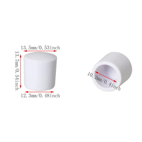 Eight Pack White Door Stop Bumper Tips Made From Durable Rubber For Door And Wall Protection fits dimensions labeled in image.