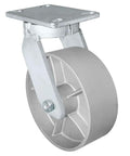 Real Deal Kingpinless Swivel Caster Featuring Durable Gray Iron Steel Wheel And Rock Solid Two Thousand Five Hundred Pound Load Capacity Built Like A Tank For Heavy Duty Industrial Applications - 6 inch wheel with metal top plate.
